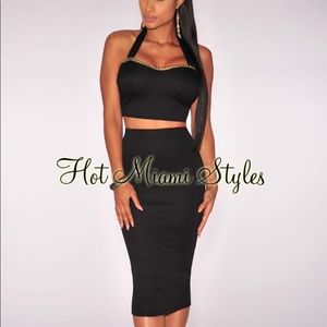 Black Quilted Halter Padded Two Piece Set